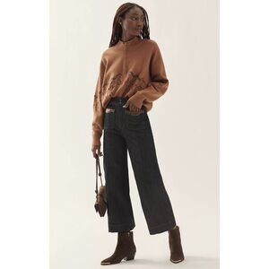 Maeve Anthropologie Contrast-Stitch High-Rise Crop Wide-Leg Jeans - Size 29P